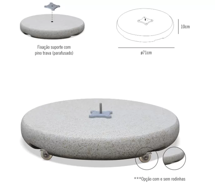 Base para Ombrelone em Granilite 90kg B1 e B2 Opção Com e Sem Rodízios